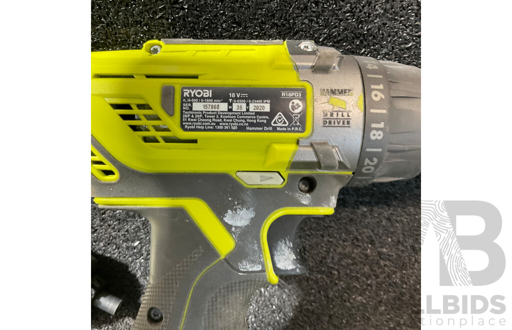 RYOBI 18V One+ (R18DD3-0) Compact Drill Driver, RYOBI (R4SDC) 4v LITHIUM -iON Screwdriver Including 4.0Ah Battery