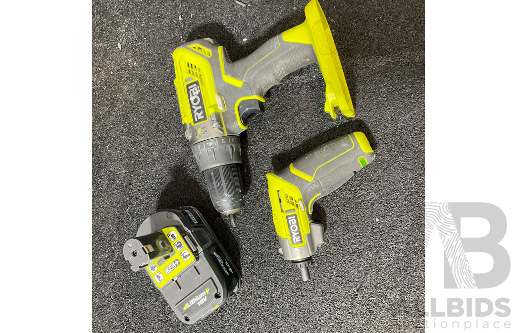 RYOBI 18V One+ (R18DD3-0) Compact Drill Driver, RYOBI (R4SDC) 4v LITHIUM -iON Screwdriver Including 4.0Ah Battery