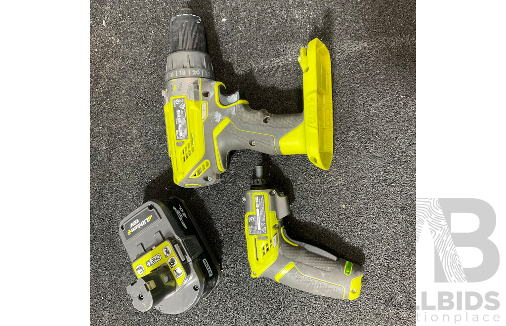 RYOBI 18V One+ (R18DD3-0) Compact Drill Driver, RYOBI (R4SDC) 4v LITHIUM -iON Screwdriver Including 4.0Ah Battery