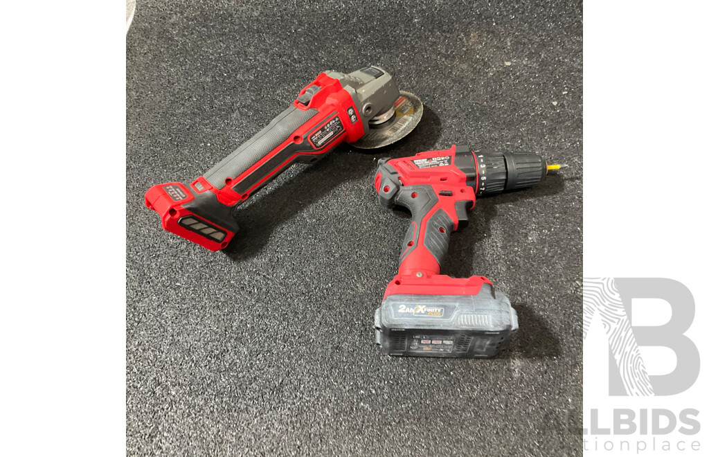 OZITO PXC 18V (PXBVAGS-125) Brushless Angle Grinder, WORKZONE TITANIUM+ (TI60102) Cordless Drill Including 2.0Ah Battery