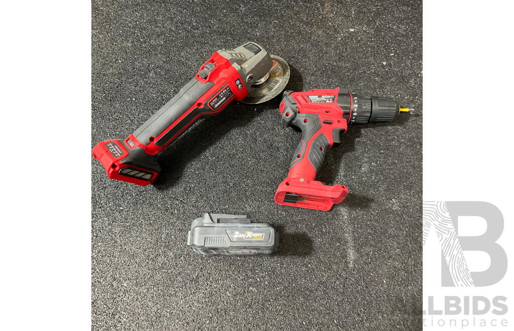 OZITO PXC 18V (PXBVAGS-125) Brushless Angle Grinder, WORKZONE TITANIUM+ (TI60102) Cordless Drill Including 2.0Ah Battery