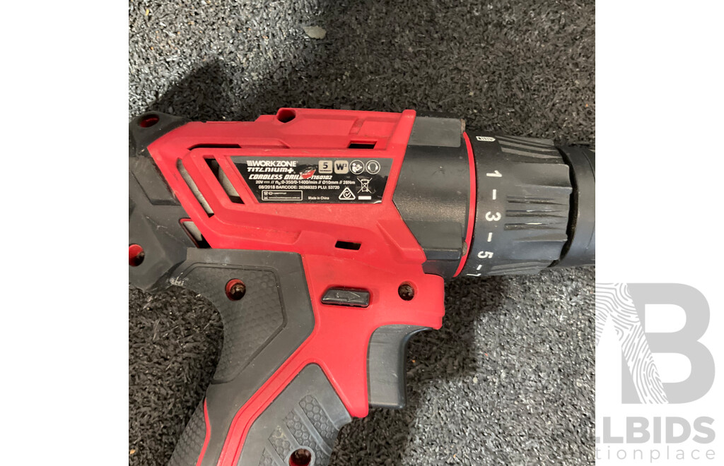 OZITO PXC 18V (PXBVAGS-125) Brushless Angle Grinder, WORKZONE TITANIUM+ (TI60102) Cordless Drill Including 2.0Ah Battery
