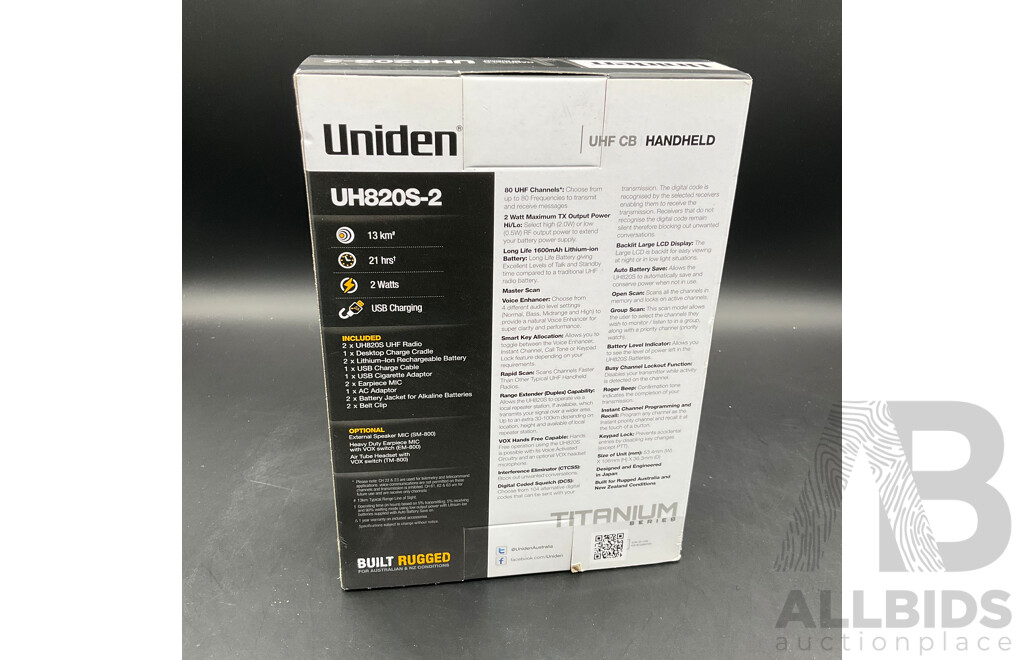 UNIDEN (UH820S-2) UHF CB Handheld Radio Twin Pack