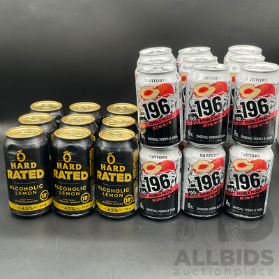 HARD RATED Crushed Lemon 375ml (9x) & SUNTORY Shochu Vodka & Soda 330 Ml (18x) - Lot of 27