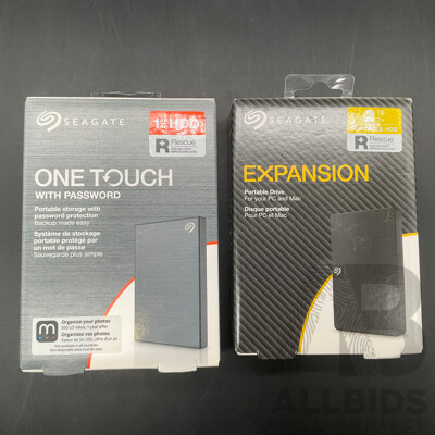 SEAGATE One Touch 1TB and SEAGATE Expansion 2TB Portable Hard Drive - Lot of 2