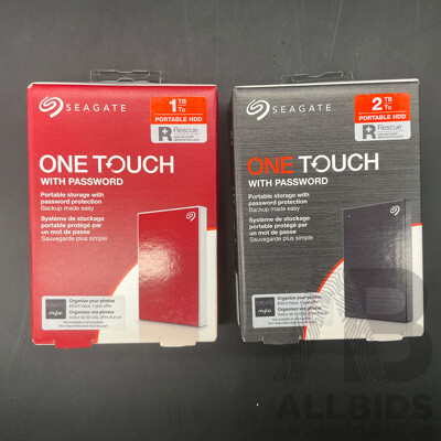 SEAGATE One Touch 1TB (Red) and  2TB (Black) Portable Hard Drive - Lot of 2