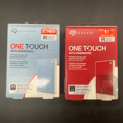 SEAGATE One Touch 1TB (Red) and  2TB (Blue) Portable Hard Drive - Lot of 2
