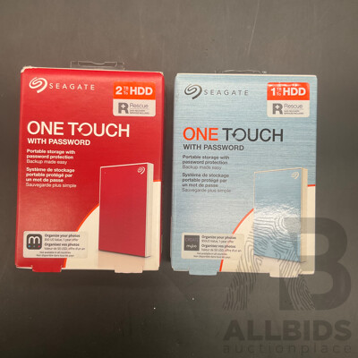 SEAGATE One Touch 2TB (Red) and  1TB (Blue) Portable Hard Drive - Lot of 2