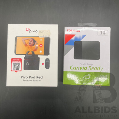 TOSHIBA Canvio Ready 1TB Portable Hard Drive (Black) and PIVO Pod Red Remote Bundle  - Lot of 2