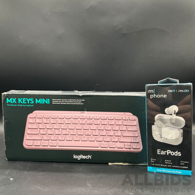 MIPHONE Wireless Earbuds, LOGITECH MX Keys Mini Wireless Keyboard  - Lot of 2