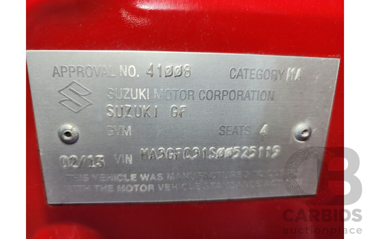 02/2013 Suzuki Alto GLX GF MY12 5d Hatchback Red 1.0L