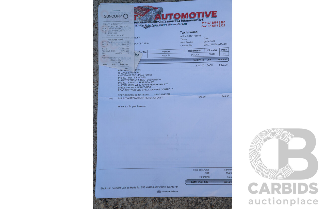 06/2018 Audi S5 Sportback Quattro (AWD) F5 MY18 4d Sedan Glacier White Turbo 3.0L