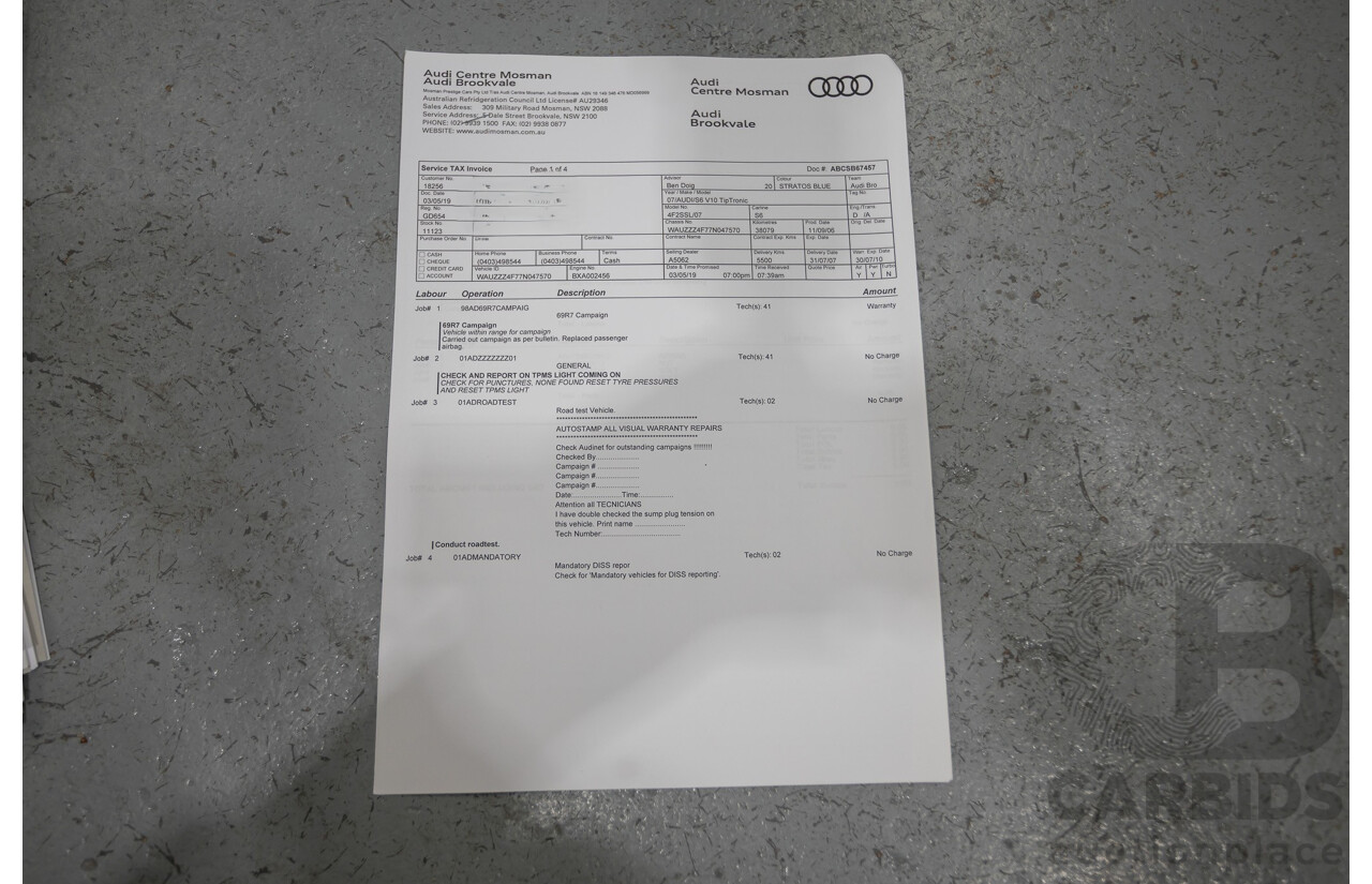 08/2008 Audi S6 V10 FSI Quattro (AWD) 4F 4D Sedan Stratos Blue Pearl 5.2L