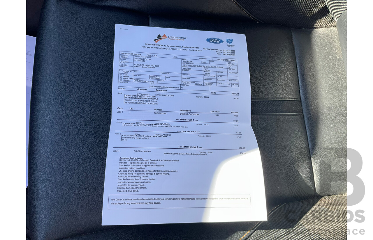 03/2019 Ford Ranger Wildtrak (4x4) PX MKIII MY19 Double Cab P/Up White Turbo Diesel 3.2L
