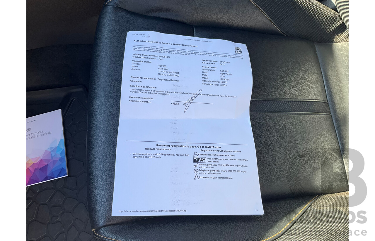 03/2019 Ford Ranger Wildtrak (4x4) PX MKIII MY19 Double Cab P/Up White Turbo Diesel 3.2L