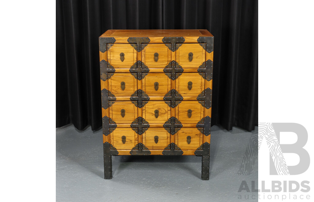 Vintage Chinese Elm Medicine Cabinet