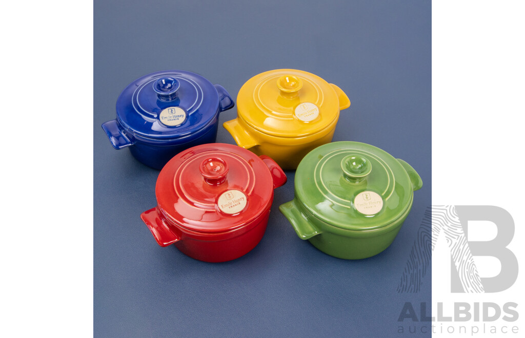 Good Set of Glazed Ceramic Ramekins by Emile Henry, France