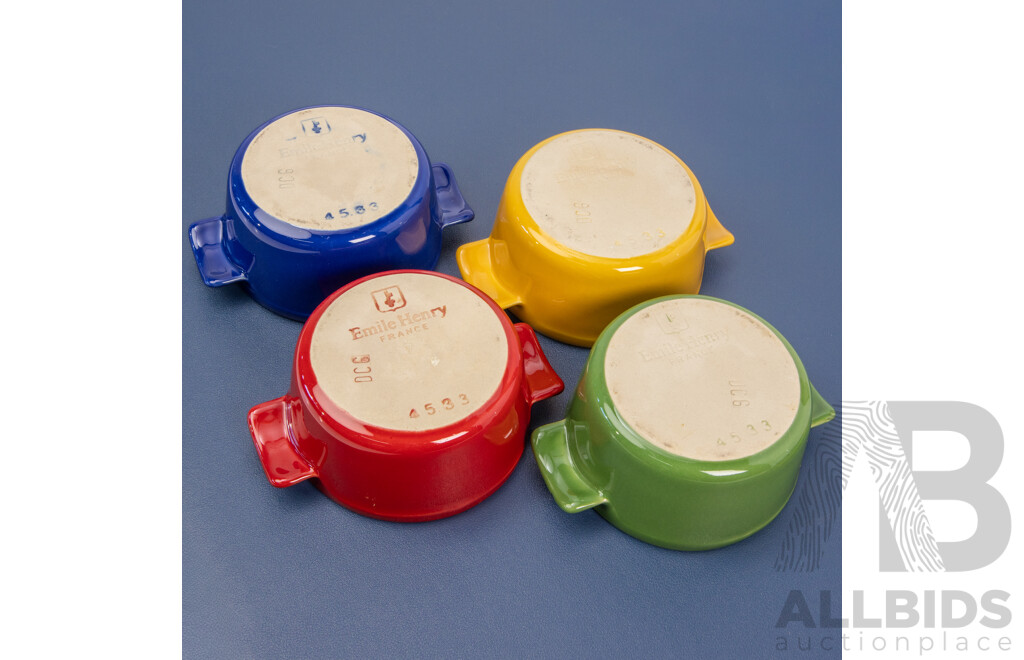 Good Set of Glazed Ceramic Ramekins by Emile Henry, France