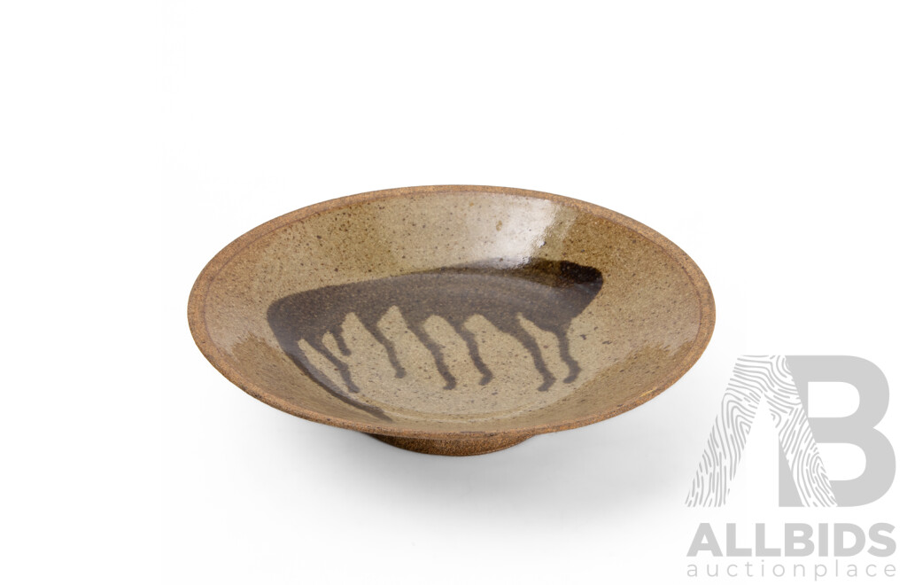 John Neely, (20th Century, American, 1953-2025), Original Wood-Fired Flanged Stoneware Vessel with Ash-Flashed Lid and Olive Glaze (circa early 2000s), 20H cm (approx)