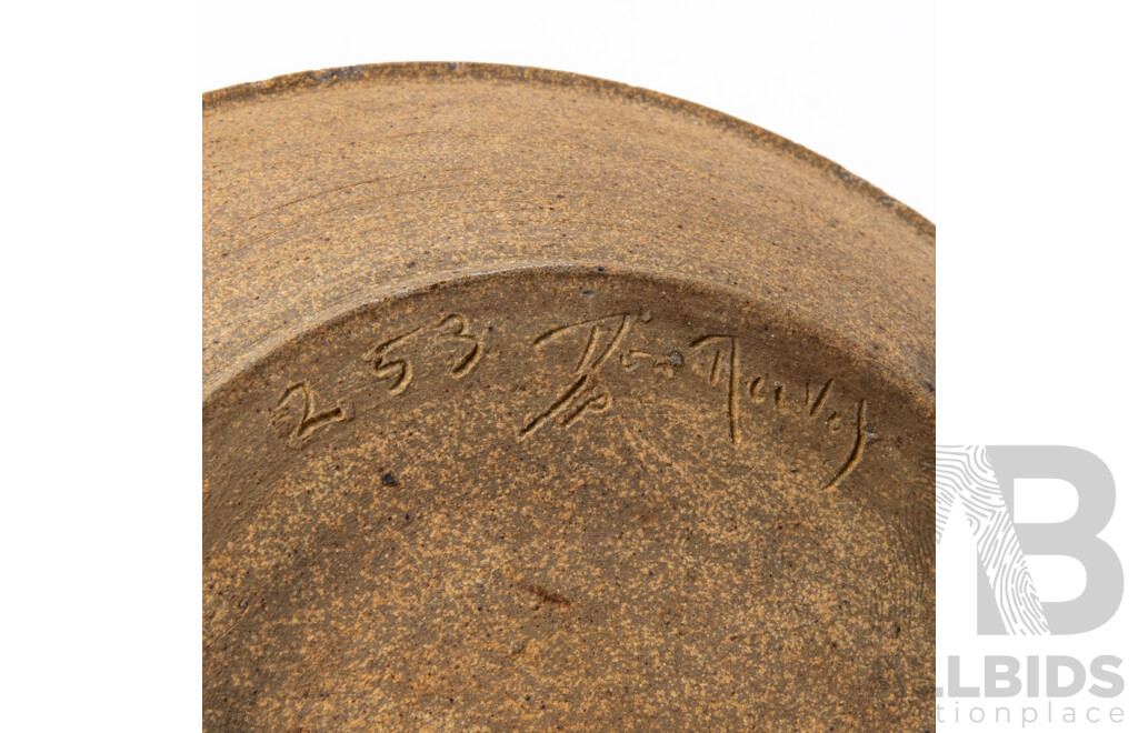 John Neely, (20th Century, American, 1953-2025), Original Wood-Fired Flanged Stoneware Vessel with Ash-Flashed Lid and Olive Glaze (circa early 2000s), 20H cm (approx)