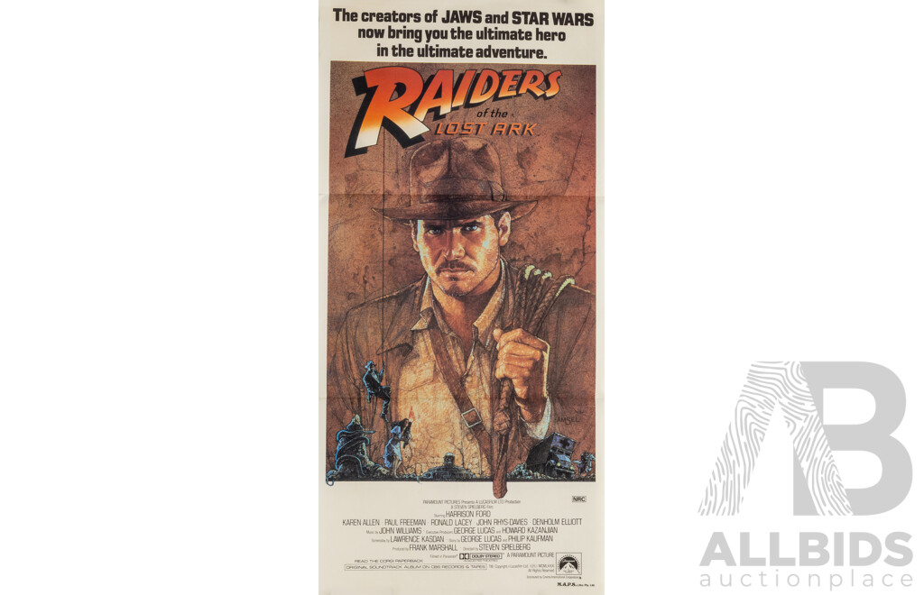 Vintage 'Raiders of the Lost Ark' Unframed Daybill Poster, 1981 (M.A.P.S Lithographic Print)