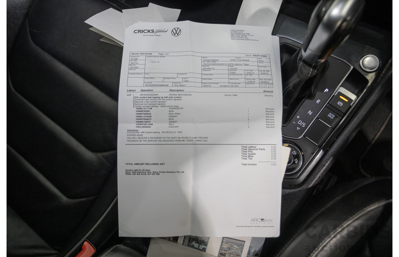 4/2019 Volkswagen Tiguan 162 TSI Highline R-Line Pack (AWD) 5NA MY19 4d Wagon Pure White Turbo 2.0L