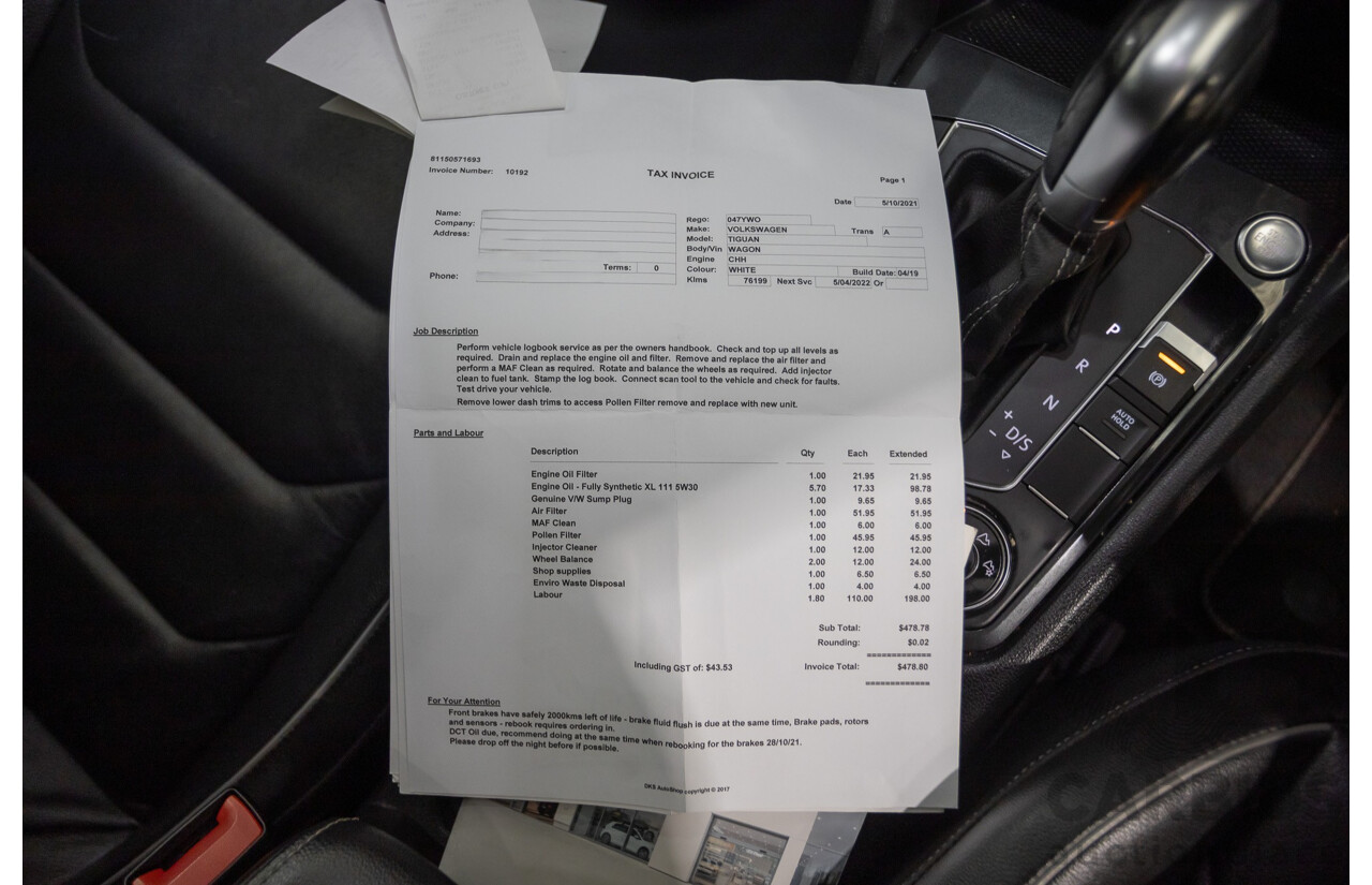 4/2019 Volkswagen Tiguan 162 TSI Highline R-Line Pack (AWD) 5NA MY19 4d Wagon Pure White Turbo 2.0L