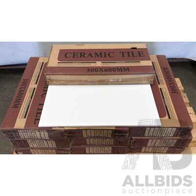 Indent White Gloss 300mm X 600mm Ceramic Wall Tiles - 14.4m2 - Brand New - ORP $936.00