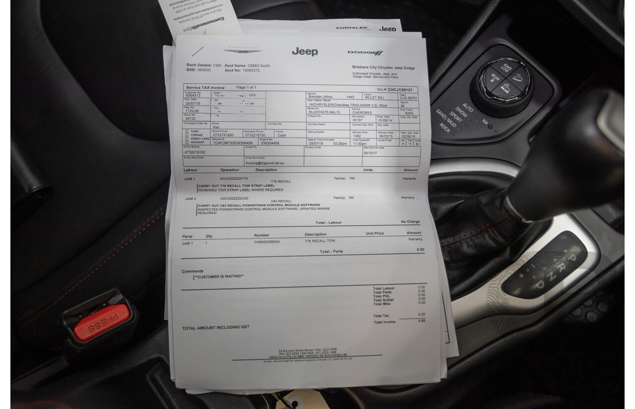 08/2014 Jeep Cherokee Trailhawk (4x4) KL 4D Wagon Billet Silver Metallic 3.2L