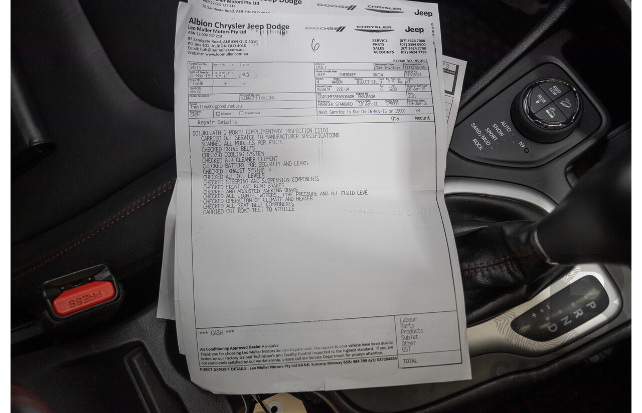 08/2014 Jeep Cherokee Trailhawk (4x4) KL 4D Wagon Billet Silver Metallic 3.2L
