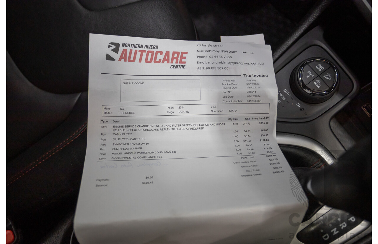 08/2014 Jeep Cherokee Trailhawk (4x4) KL 4D Wagon Billet Silver Metallic 3.2L