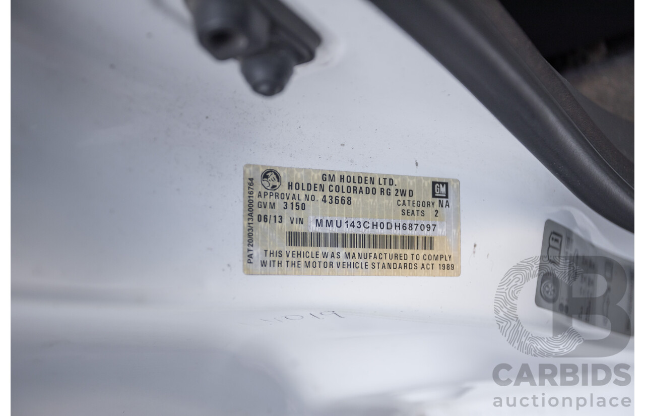 6/2013 Holden Colorado LX RG C/Chas Summit White Turbo 2.8L