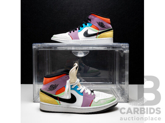 Pair of Nike Air Jordan 1 Mid SE Lightbulb Sneakers in Showcase