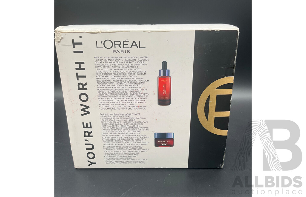 L'OREAL Paris Revitalift Laser Duo Set, BIOGLAN Hair Radiance + Collagen Shots and ANUA Peach 77 Niacin Enriched Cream - Lot of 3