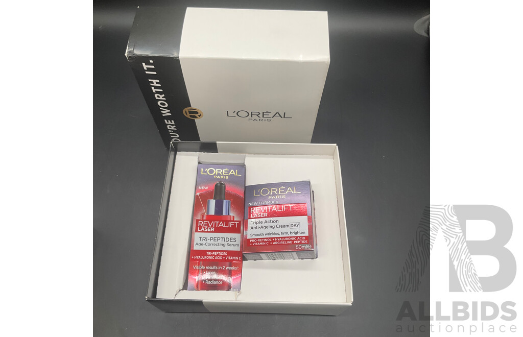 L'OREAL Paris Revitalift Laser Duo Set, BIOGLAN Hair Radiance + Collagen Shots and ANUA Peach 77 Niacin Enriched Cream - Lot of 3