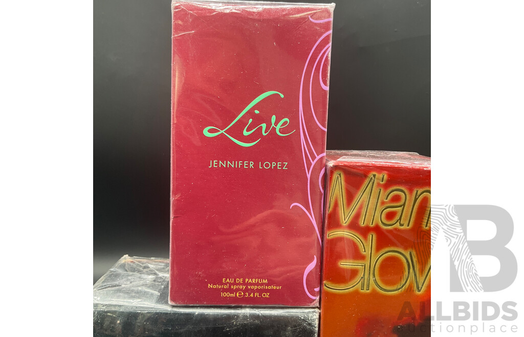 JENNIFER LOPEZ Limitless 100ml Eau De Parfum, Live 100ml Eau De Parfum and Miami Glow 100ml Eau De Toilette - Lot 3