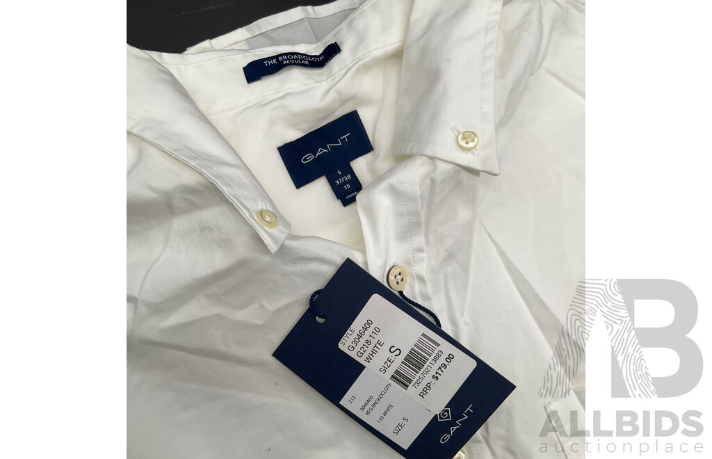 GANT Men's White Shirt Size S and GANT Striped Rugger Polo Shirt Size M - Lot of 2 - ORP $378