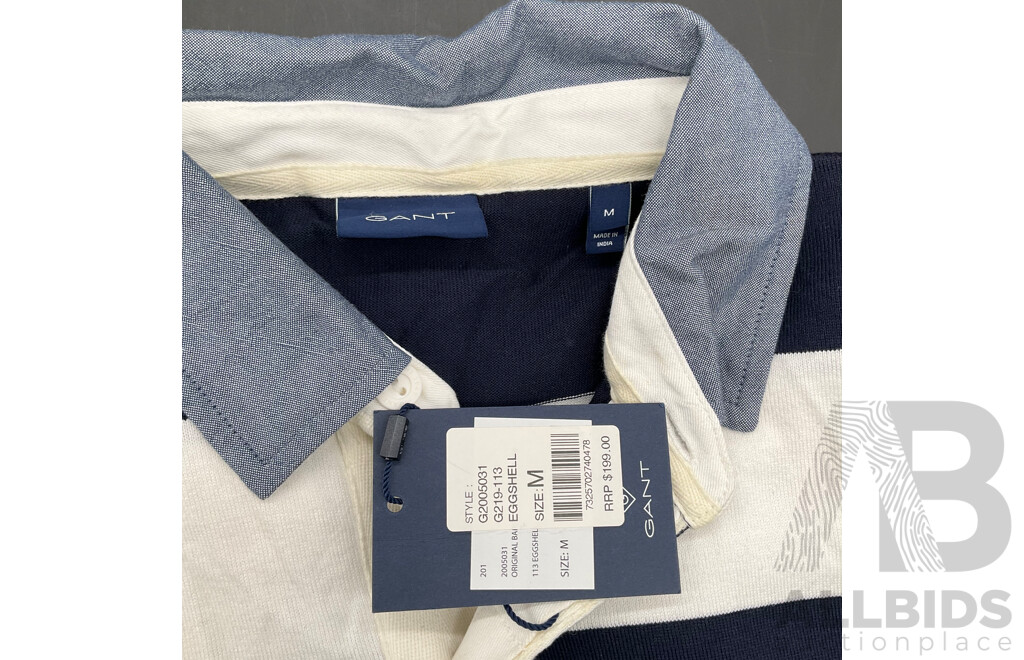 GANT Men's White Shirt Size S and GANT Striped Rugger Polo Shirt Size M - Lot of 2 - ORP $378
