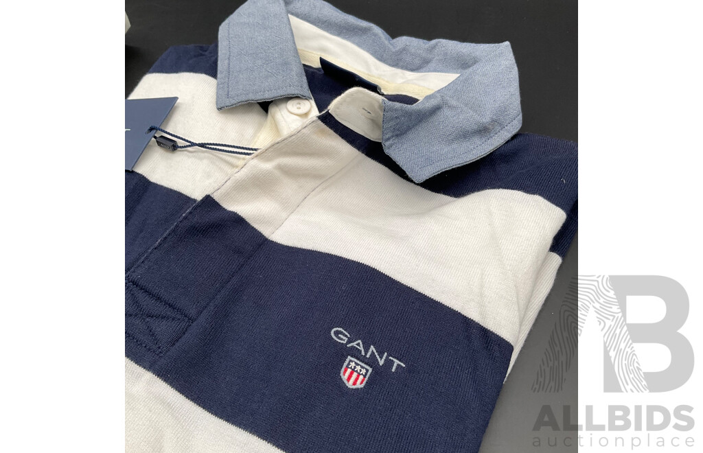 GANT Men's White Shirt Size S and GANT Striped Rugger Polo Shirt Size M - Lot of 2 - ORP $378