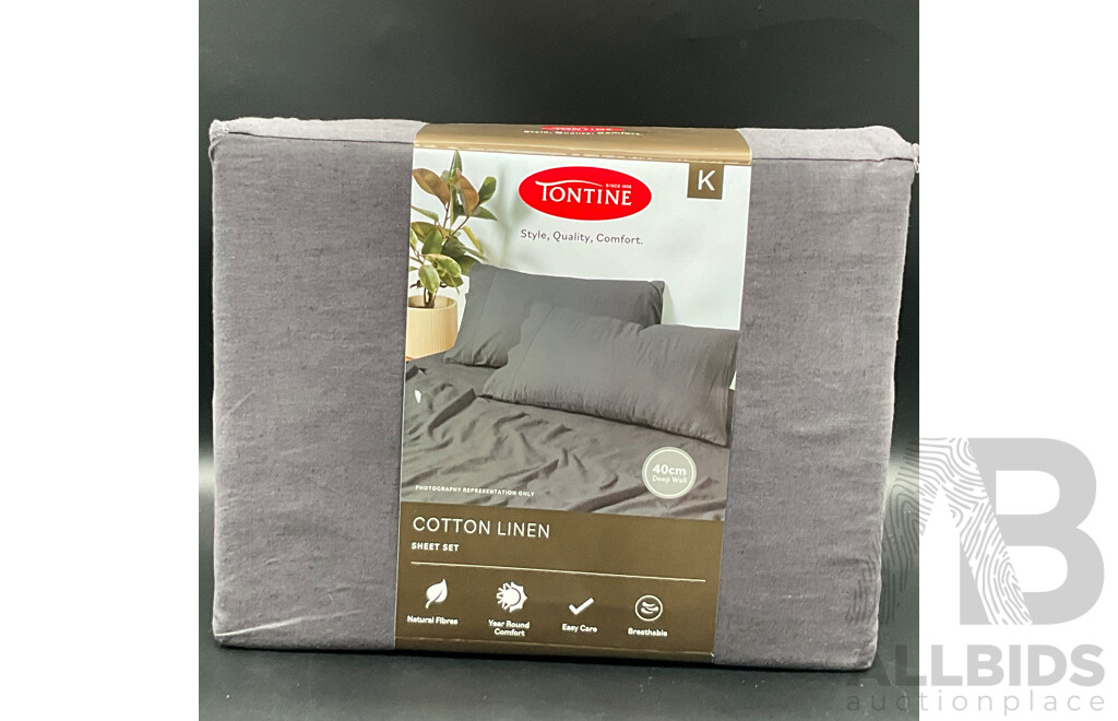 TONTINE Cotton Linen Sheet Set (King) and SHERIDAN Sabal Tailored Pillowcase Pair - Lot of 2