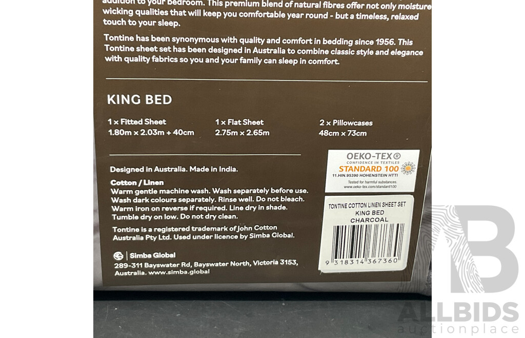 TONTINE Cotton Linen Sheet Set (King) and SHERIDAN Sabal Tailored Pillowcase Pair - Lot of 2