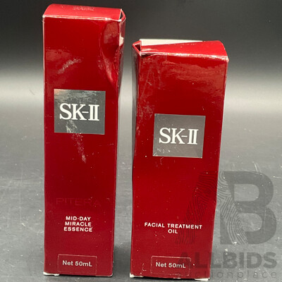 SK-II Mid-Day Miracle Essence 50ml and Facial Treatment Oil 50ml - Lot of 2