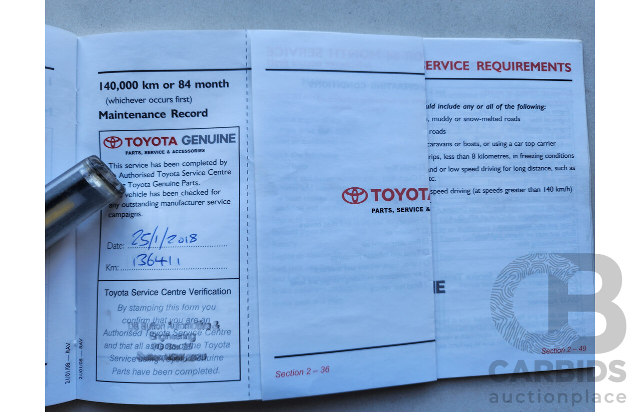 07/2008 Toyota Rav4 Cruiser (4x4) ACA33R 4d Wagon Silver 2.4L