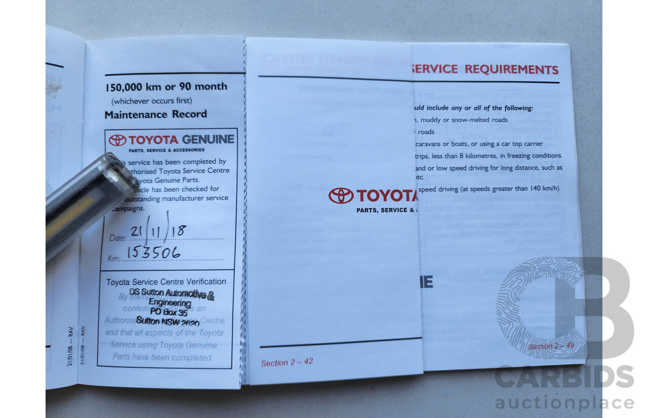 07/2008 Toyota Rav4 Cruiser (4x4) ACA33R 4d Wagon Silver 2.4L