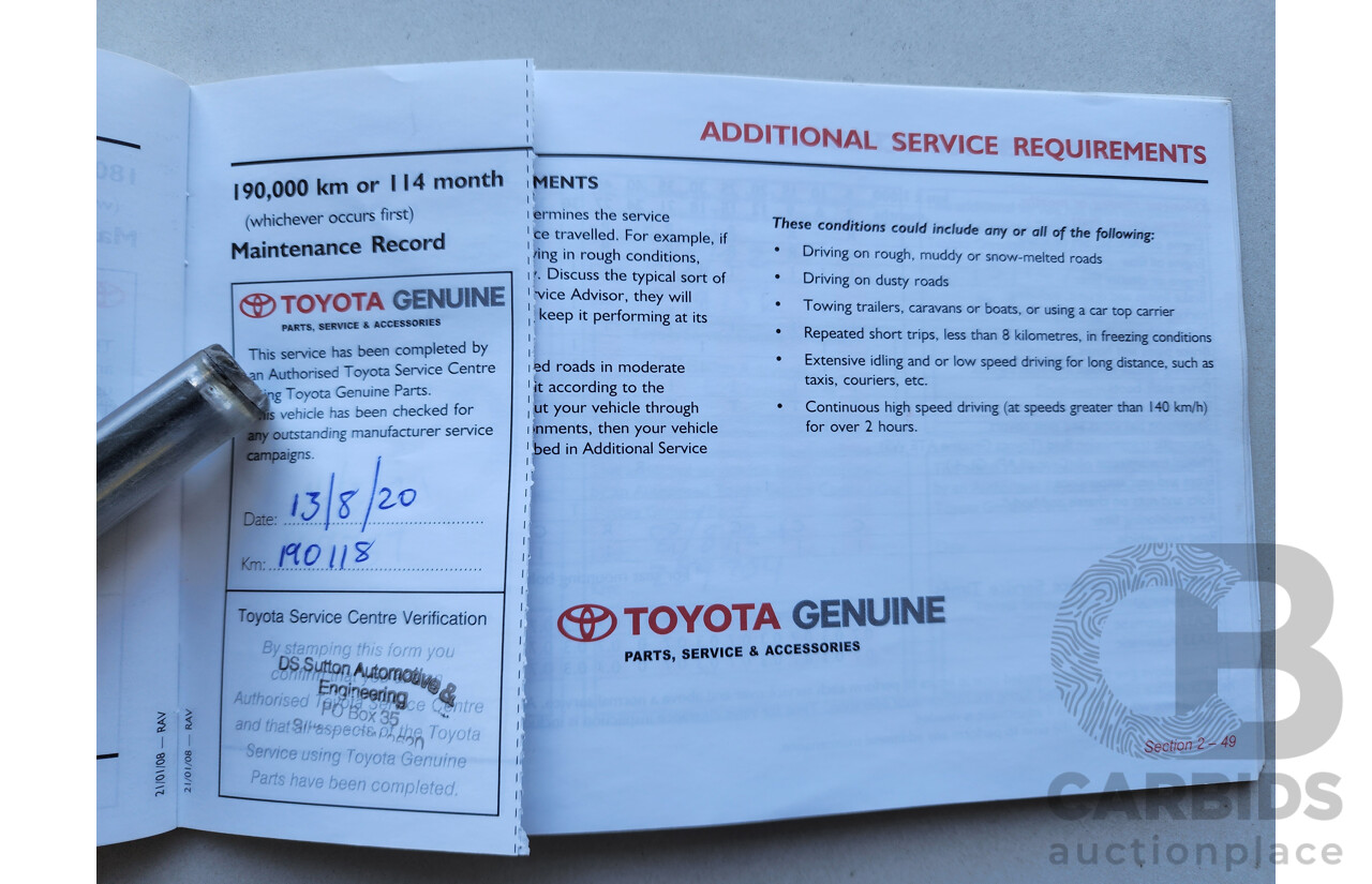 07/2008 Toyota Rav4 Cruiser (4x4) ACA33R 4d Wagon Silver 2.4L
