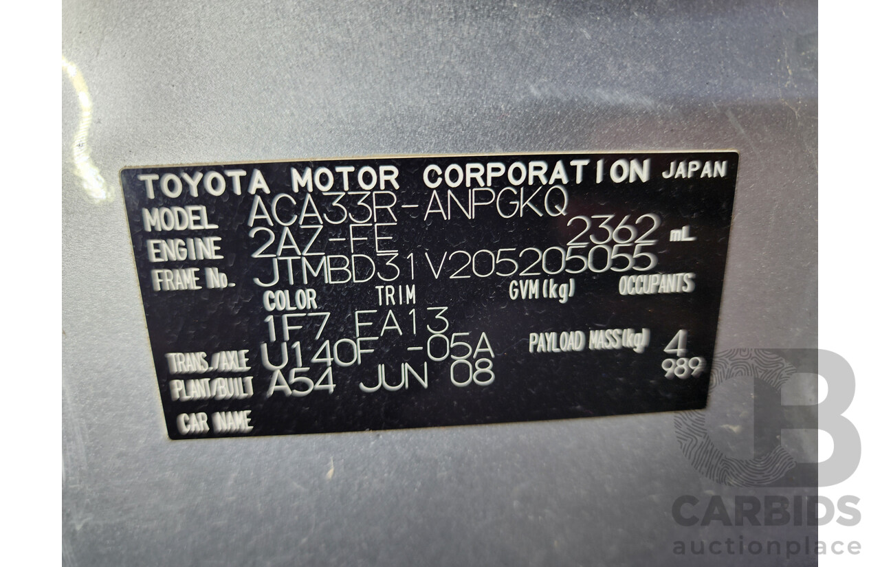 07/2008 Toyota Rav4 Cruiser (4x4) ACA33R 4d Wagon Silver 2.4L