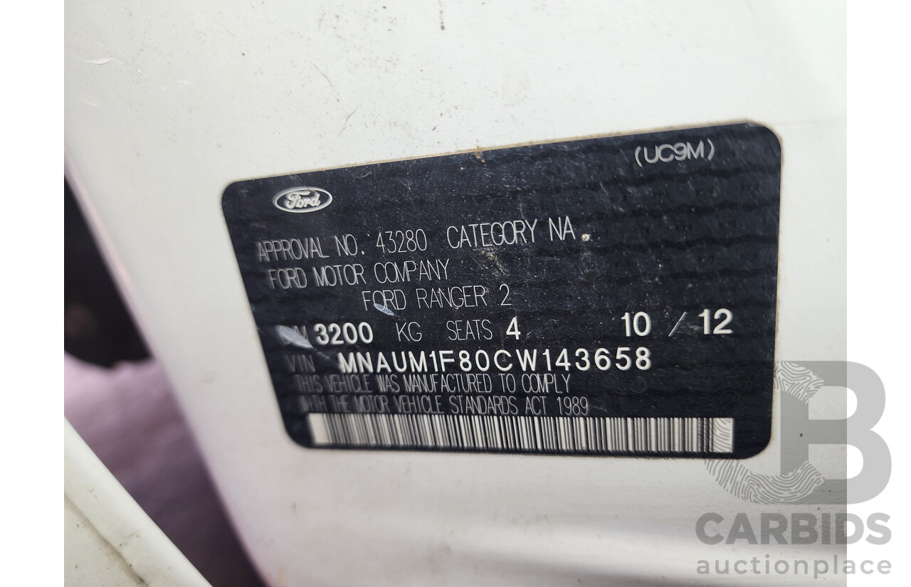 10/2012 Ford Ranger XL 2.2 Hi-Rider (4x2) PX Super C/Chas White 2.2L