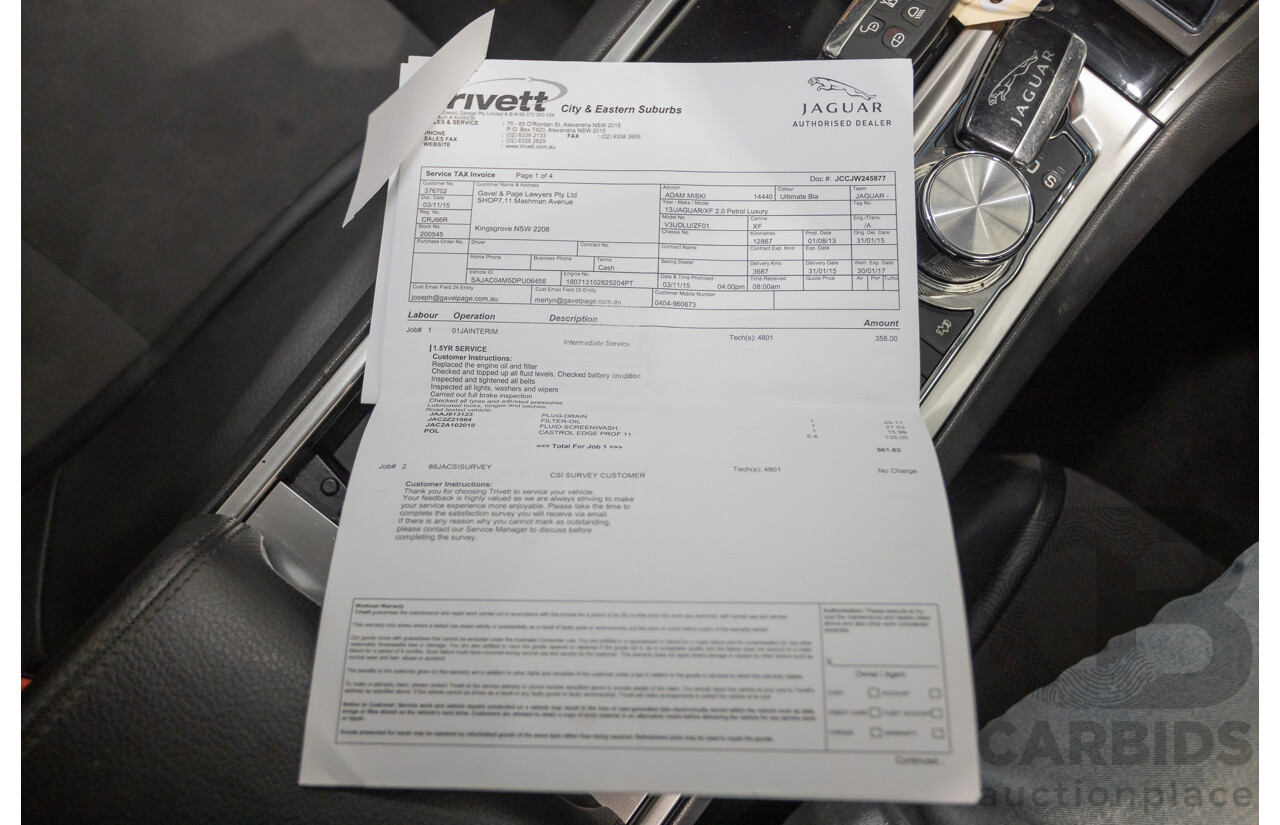 10/2013 Jaguar XF 2.0 Luxury (RWD) MY13 4D Sedan Ultimate Black Metallic Turbo 2.0L