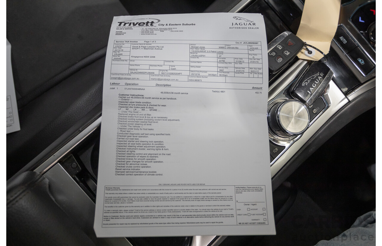 10/2013 Jaguar XF 2.0 Luxury (RWD) MY13 4D Sedan Ultimate Black Metallic Turbo 2.0L