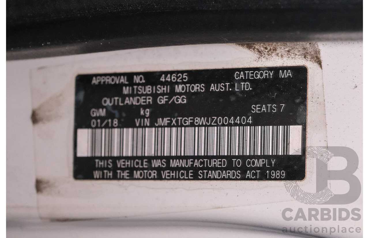 01/2018 Mitsubishi Outlander LS (AWD) ZL MY18.5 4d Wagon White 2.4L - 7 Seater